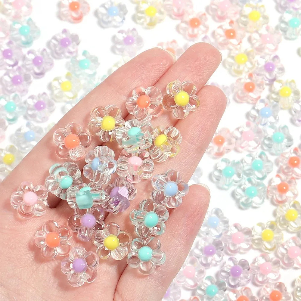 100pcs Colorful Flower Acrylic Beads for DIY Jewelry Making DIY Craft Beads Nixie