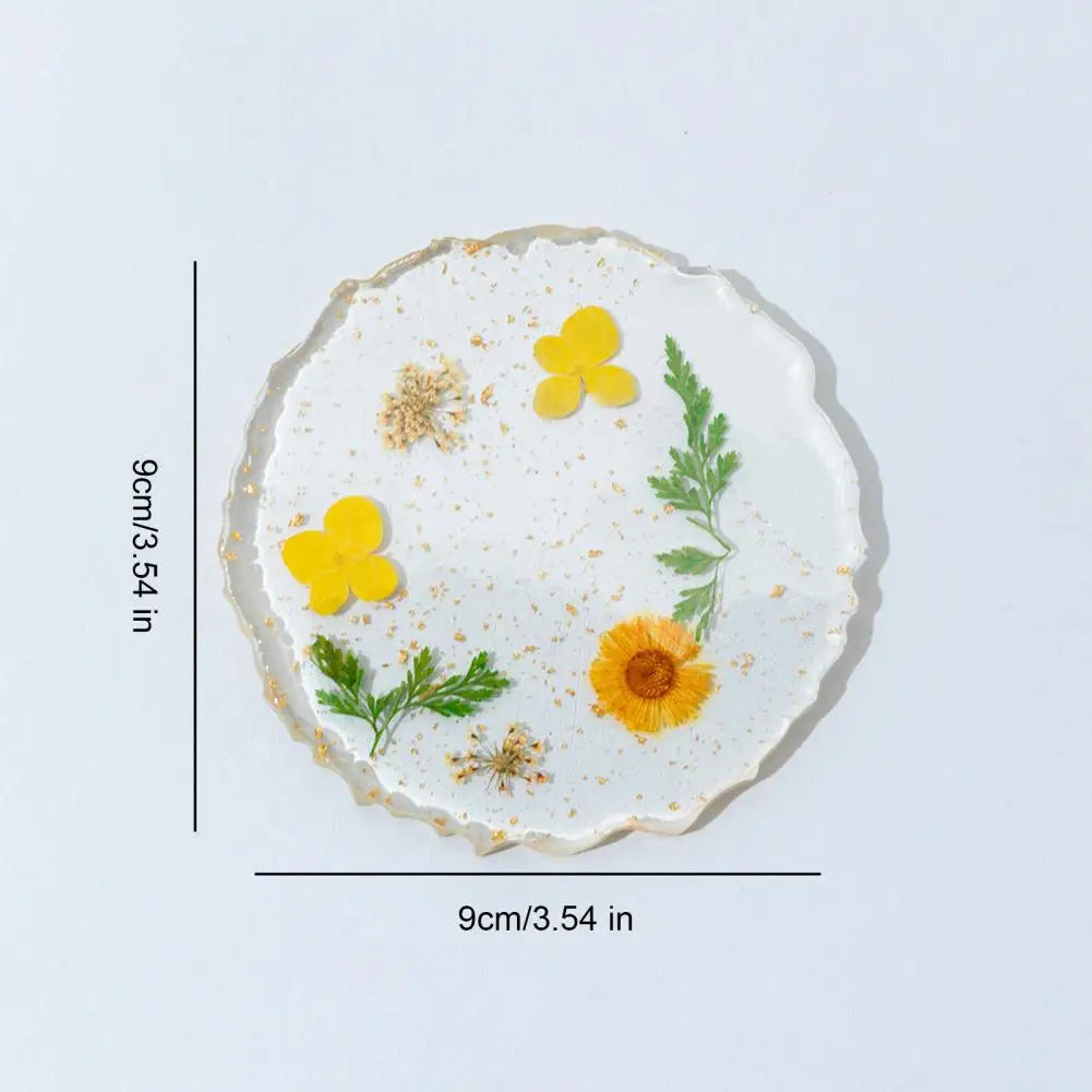 Dried Flower Resin Coaster | Heat-Resistant Gold Edge Cup Mat Decorative Coaster Nixie