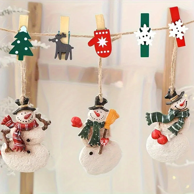 20-Pack Wooden Holiday Pegs – Trees, Snowflakes & Deer Holiday Craft Pegs Nixie
