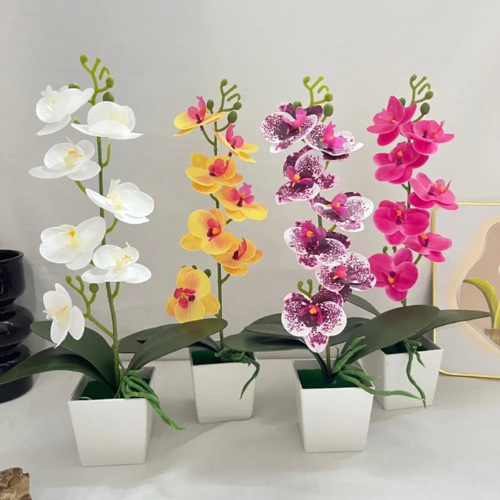 7-Bloom Artificial Orchid Potted Plant – Pink Faux Flowers Artificial Potted Flower Nixie