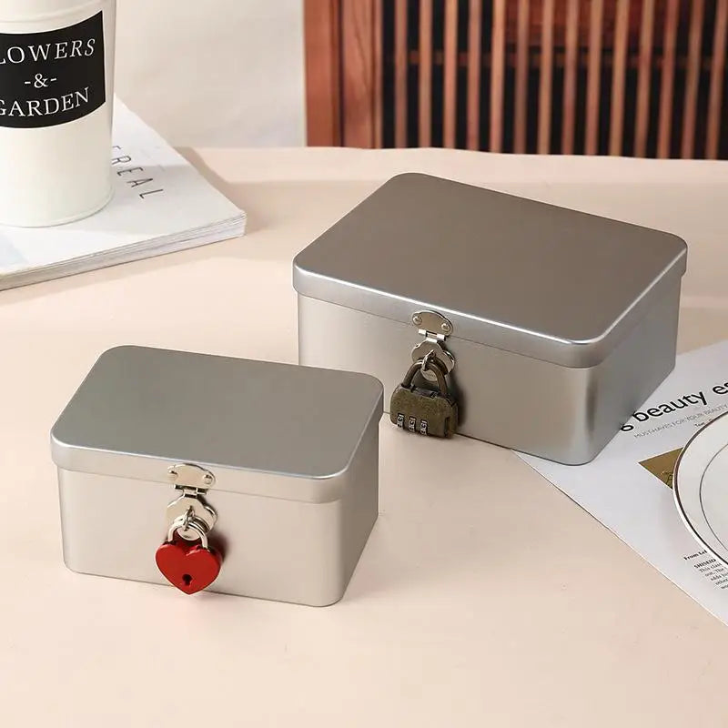 Silver Lockable Tinplate Storage Box – Jewelry & Desk Organizer Lockable Storage Box Nixie