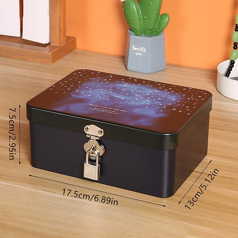 Vintage Tinplate Storage Box with Lock & Keys | Large Capacity