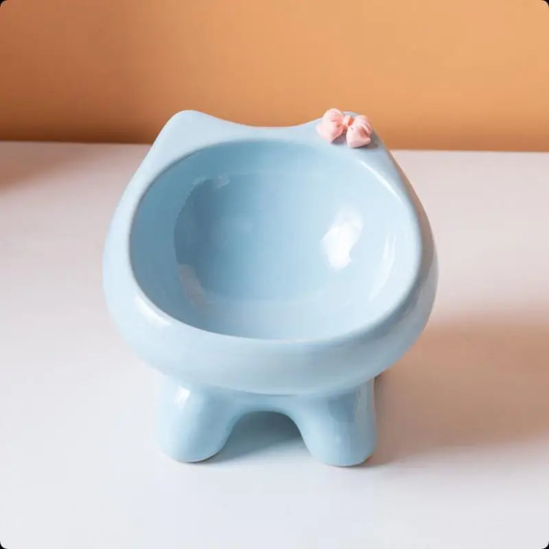 15° Tilted Ceramic Cat Bowl | Elevated Whisker-Friendly Pet Bowl Ceramic Cat Bowl Nixie Blue