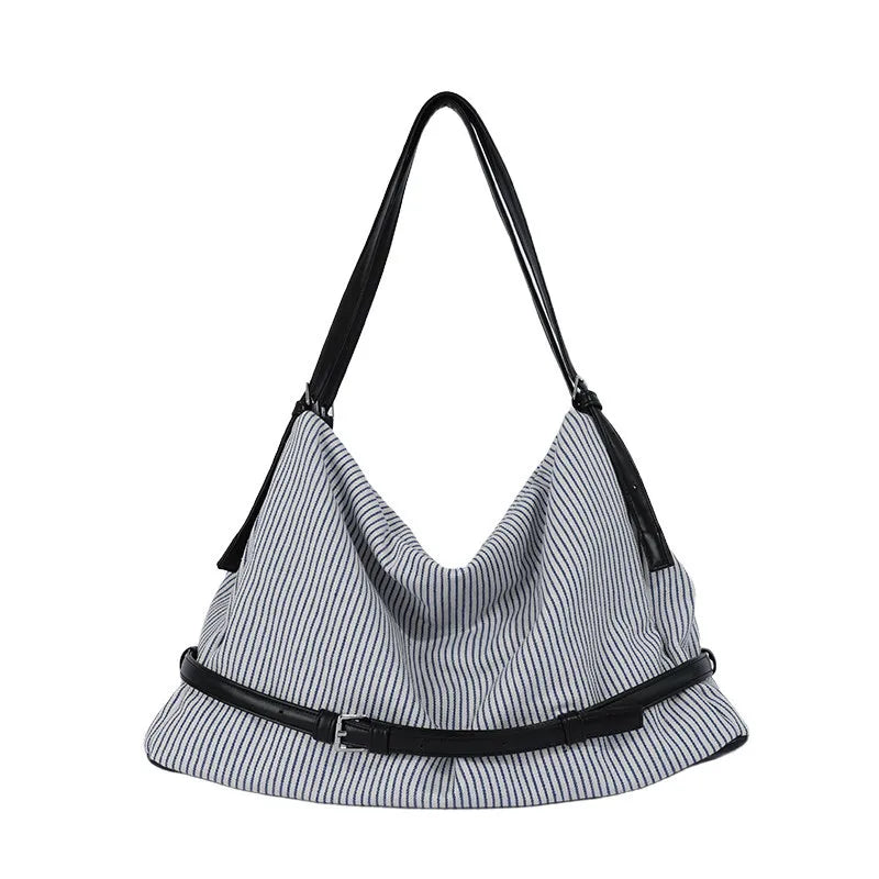 Korean Striped Canvas Tote Bag – Large Women's Shoulder Bag Canvas Shoulder Tote Nixie
