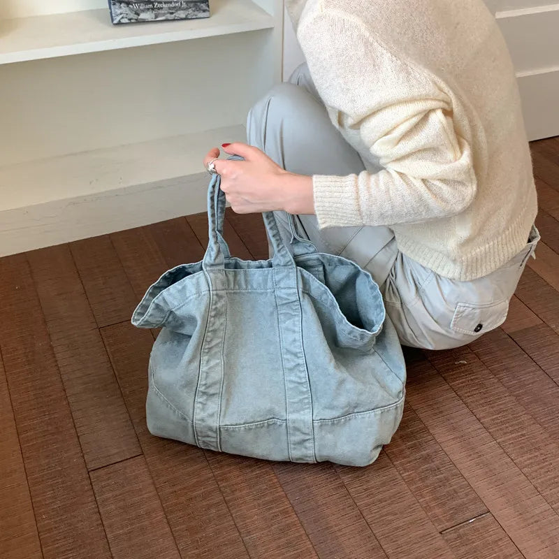 Japanese Minimalist Denim Canvas Tote Bag – Large Capacity Canvas Tote Bag Nixie