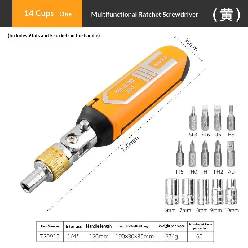 14-in-1 Ratchet Screwdriver Set | Magnetic Cr-V Bit Kit Ratchet Screwdriver Set Nixie