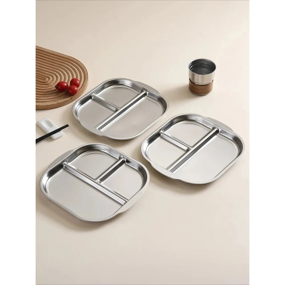 304 Stainless Steel 3-Compartment Divided Plate for Kids Divided Dinner Plate Nixie