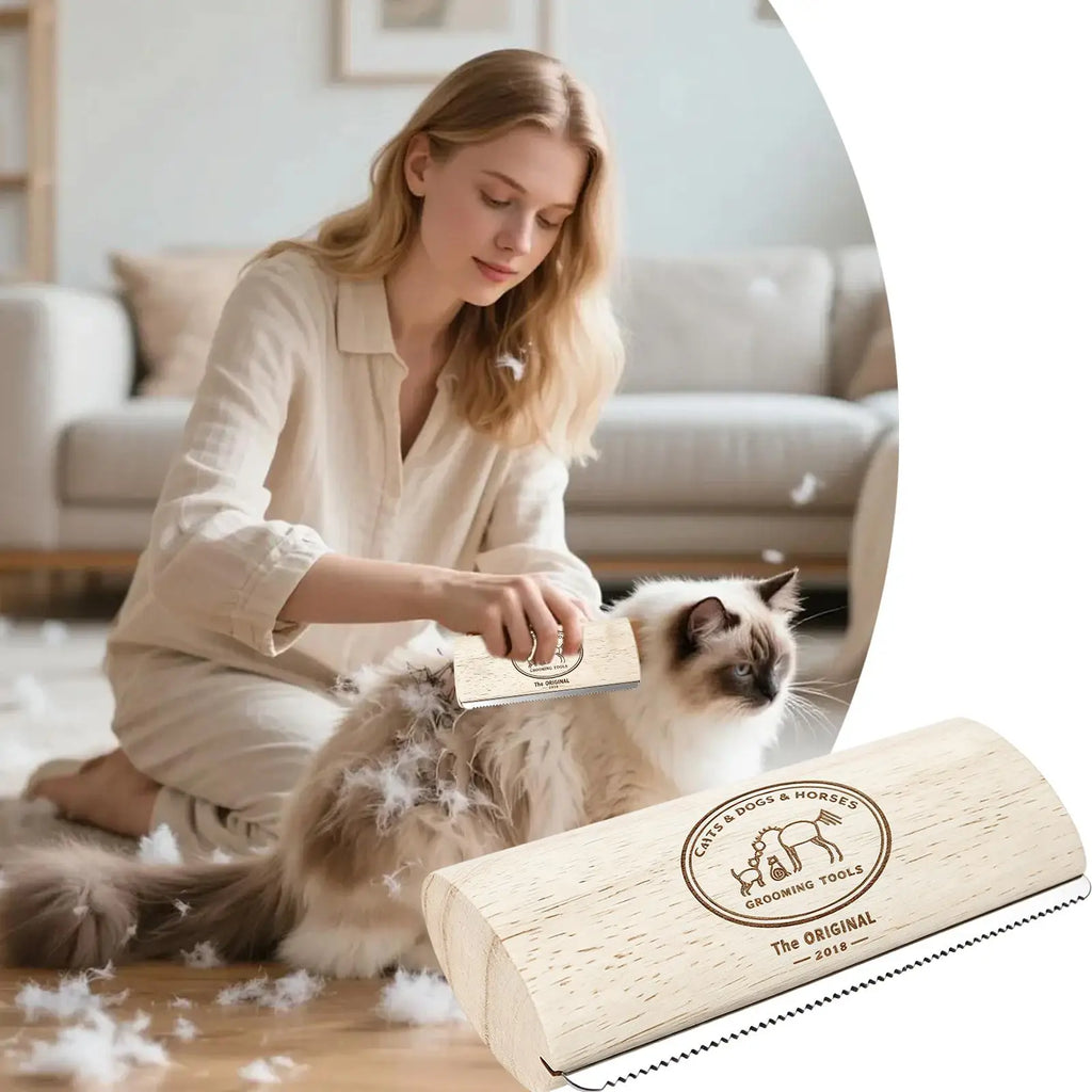 Solid Wood Dog Shedding Brush & Portable Pet Grooming Comb