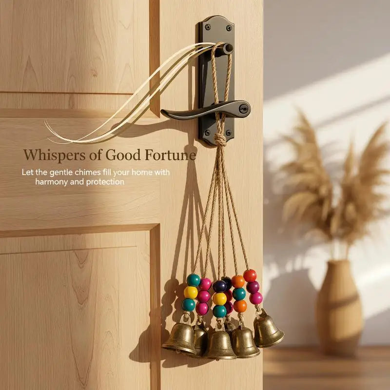 Bohemian Wind Chime Bronze Bells & Wood Beads Boho Garden Decor Boho Wind Chime Nixie