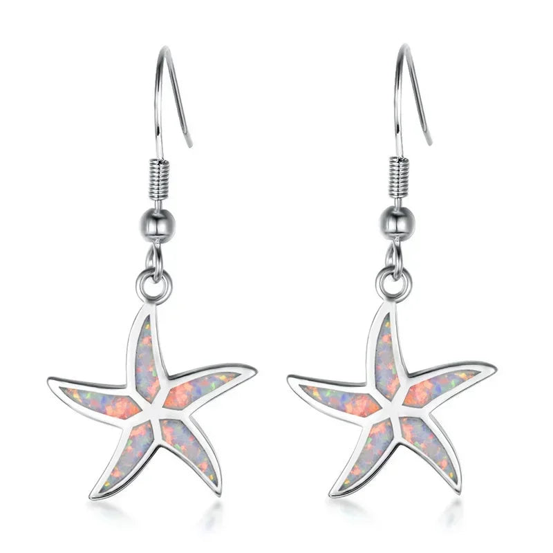 Blue Opal Starfish Drop Earrings | Silver Plated Fashion Jewelry Drop Earrings Nixie