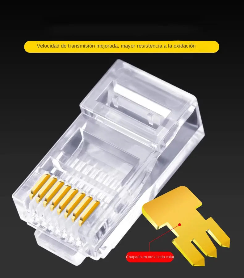 100pcs RJ45 CAT6/CAT5e Pass-Through Gold-Plated 8P8C Crimp Plugs Network Crimp Connectors Nixie