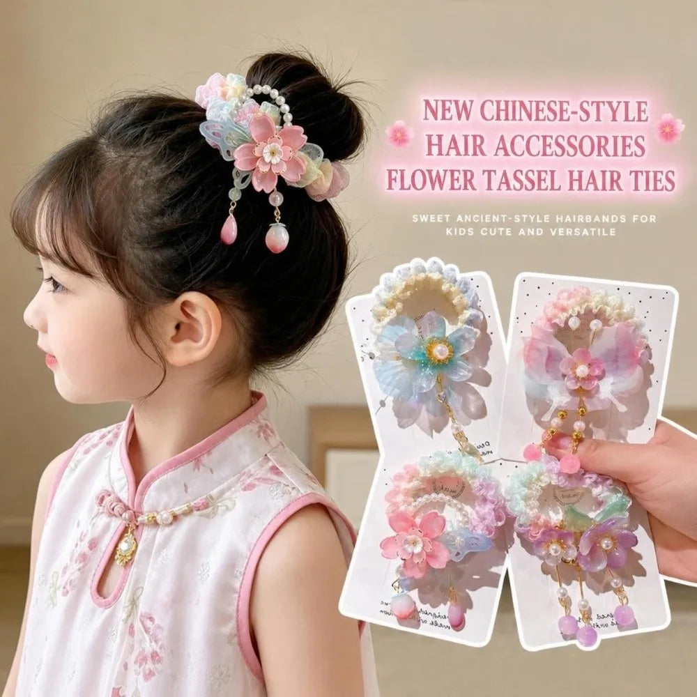 Chinese Style Flower Hair Tie Elastic Bun Rope Girls' Hair Accessory