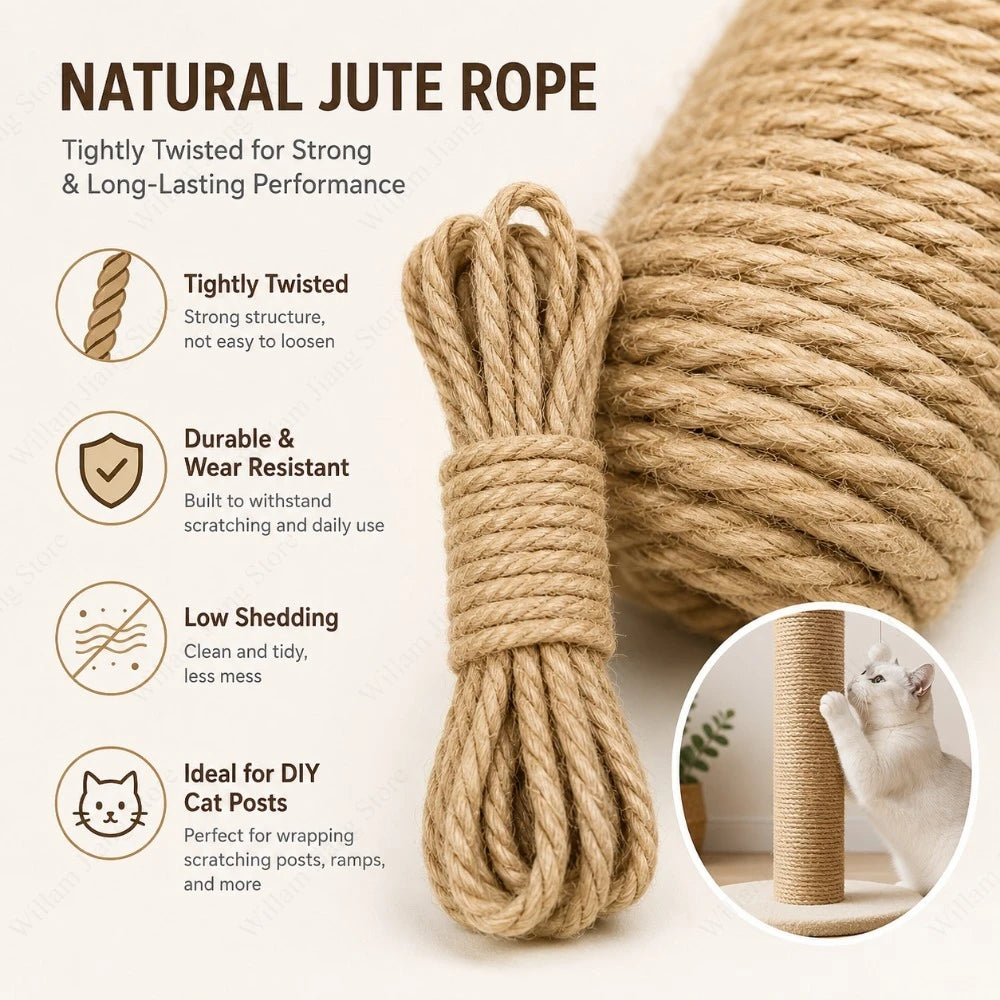 Natural Jute Cat Scratcher Rope 10M | DIY Scratch Post Twine Cat Scratcher Rope Nixie