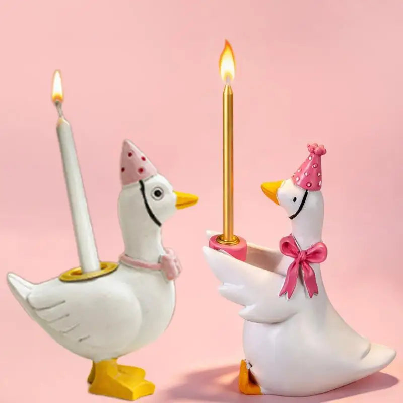 Goose Candle Holder Figurine Pink Party Hat – Birthday Decor Candle Holder Figurine Nixie