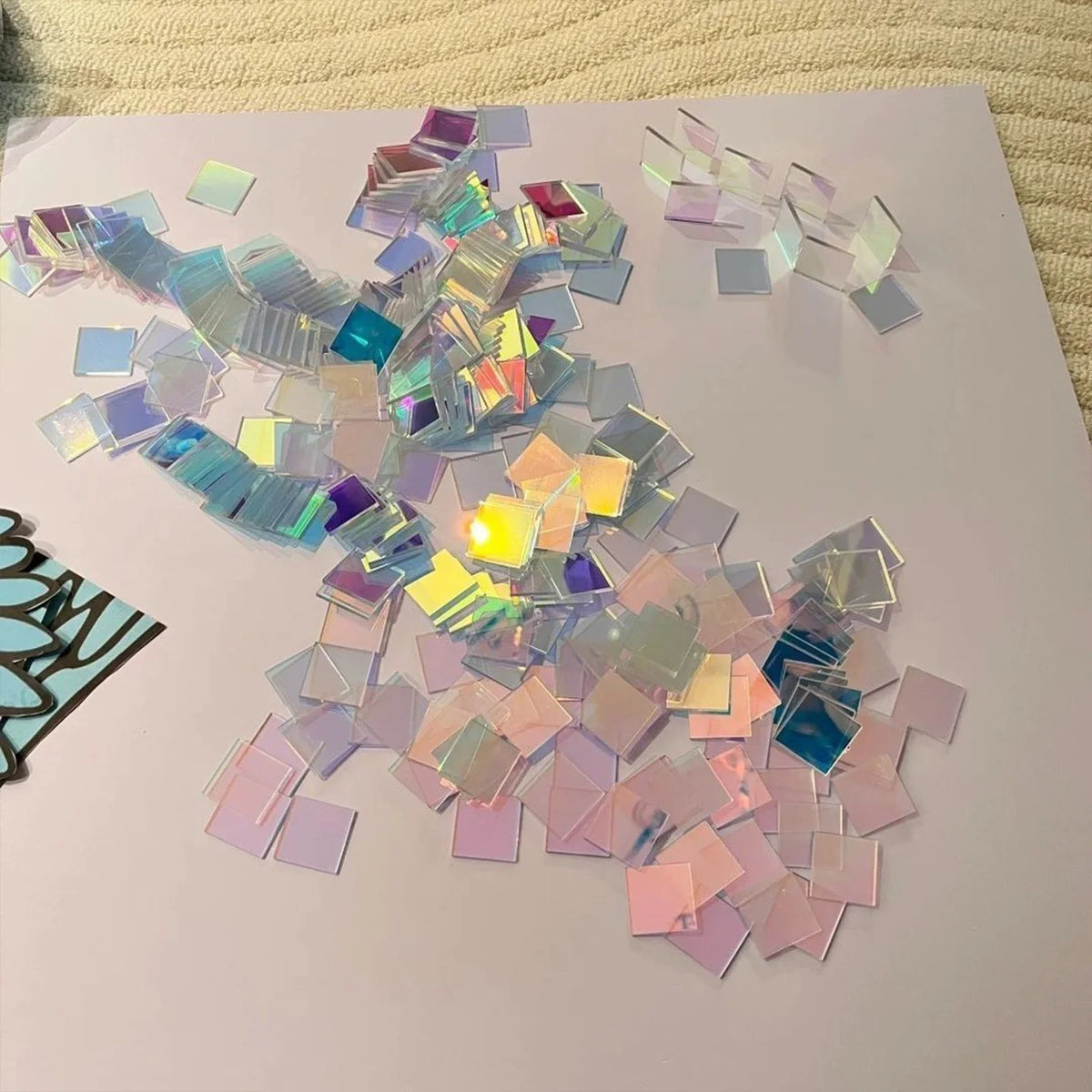 50/100Pcs Rainbow Holographic Acrylic Squares – DIY Decor Acrylic Craft Tiles Nixie
