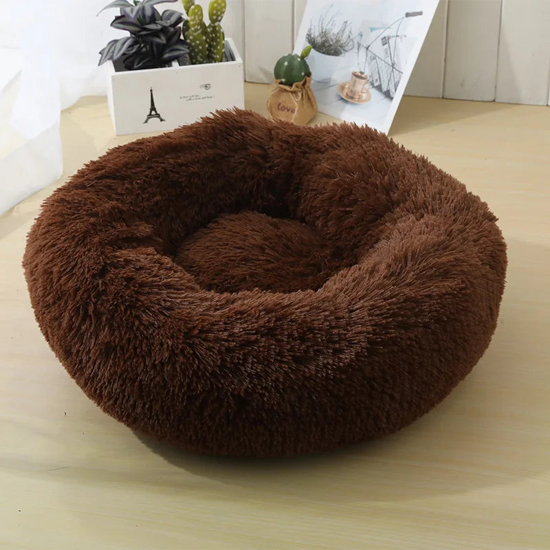 Donut Pet Bed – Plush Faux Fur Calming Bed for Cats & Dogs Calming Pet Bed Nixie coffee 40cm