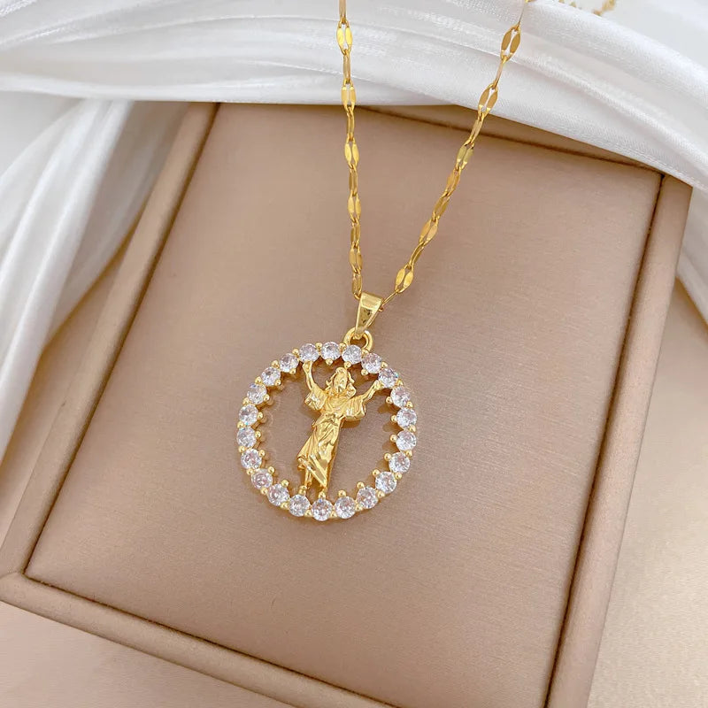 Round Zircon Pendant Necklace – Gold Plated Stainless Steel Pendant Necklace Nixie