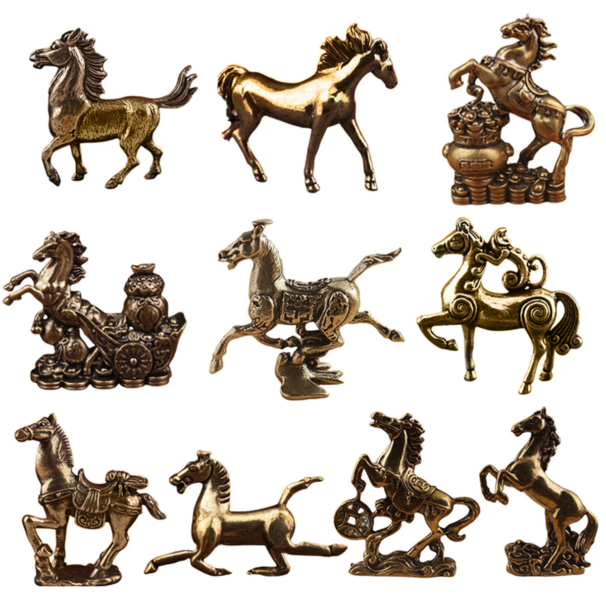 Brass Horse Figurine Feng Shui Zodiac Lucky Statue Home Decor Decorative Figurine Nixie