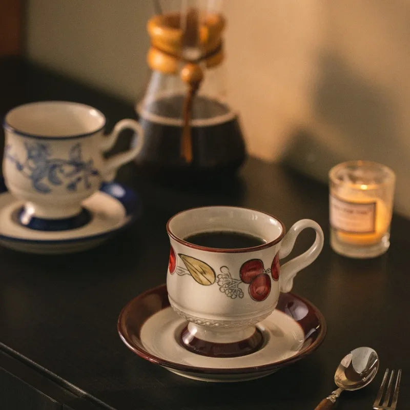 Medieval Style Porcelain Coffee Cup & Saucer Set | Luxury Tea Mug Cup & Saucer Set Nixie