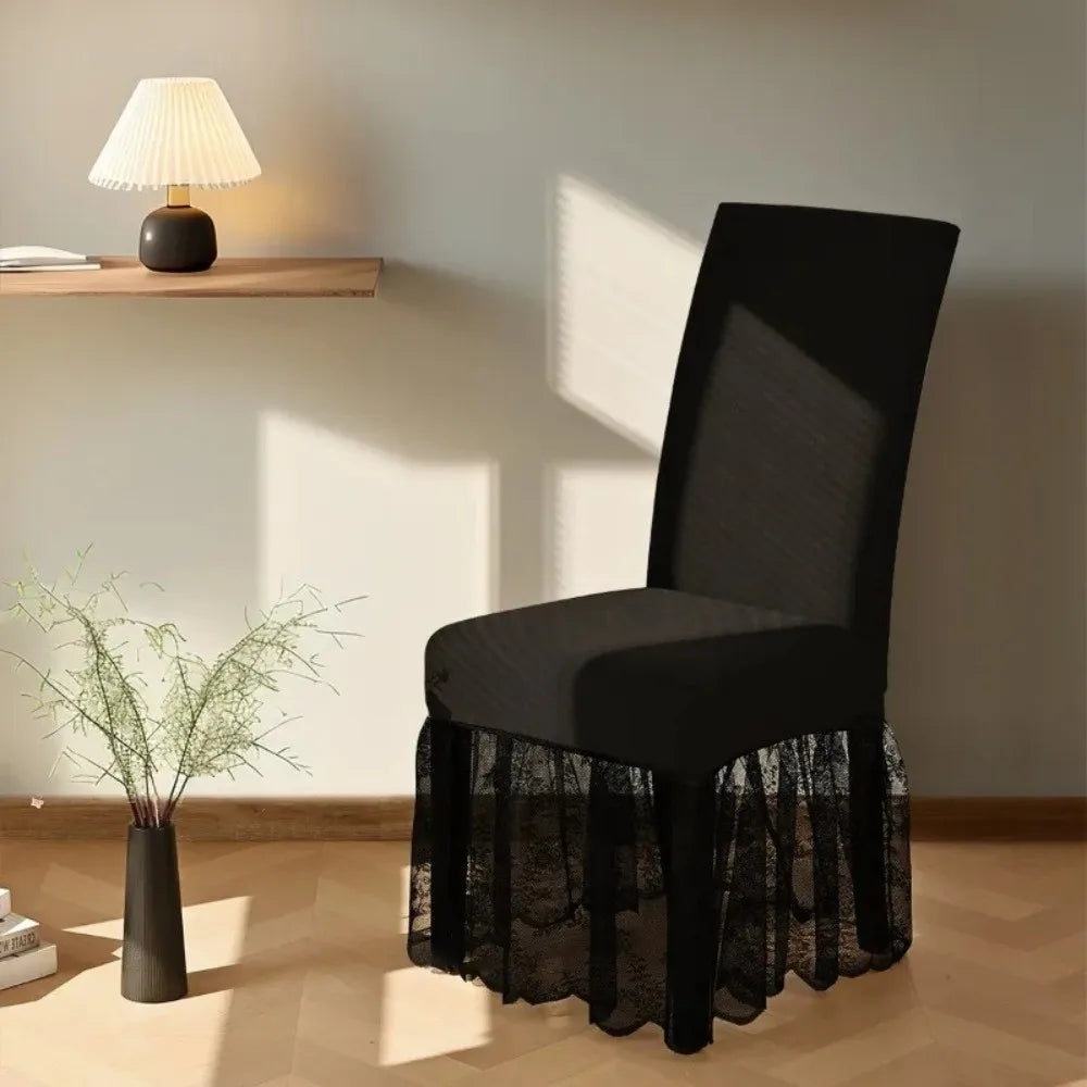 Milk-Silk Dining Chair Slipcover Lace Trim Non-Slip Universal Fit Chair Slipcover Nixie