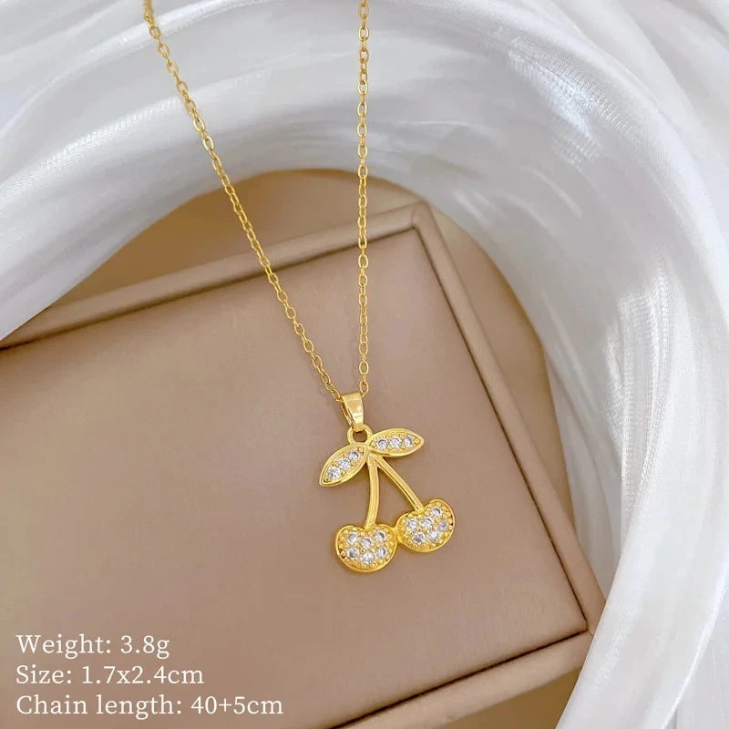 Cherry Pendant Necklace Gold Stainless Steel Women's Jewelry Pendant Necklace Nixie XL2606-285