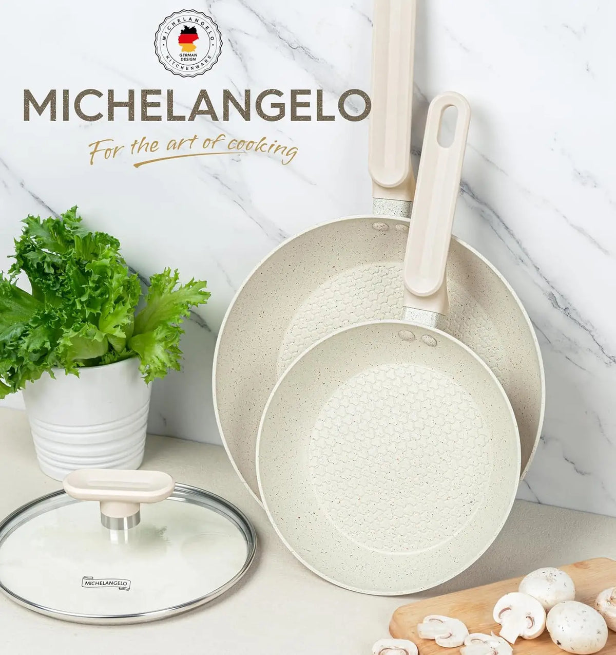 MICHELANGELO 30cm Granite Non-Stick Frying Pan with Lid Non-Stick Frying Pan Nixie