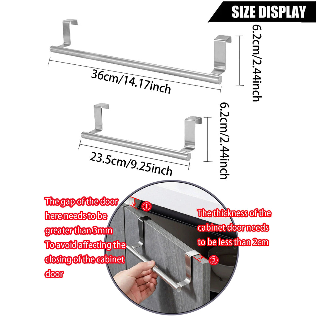 No-Drill Stainless Steel Towel Bar Door Hanging Storage Rack