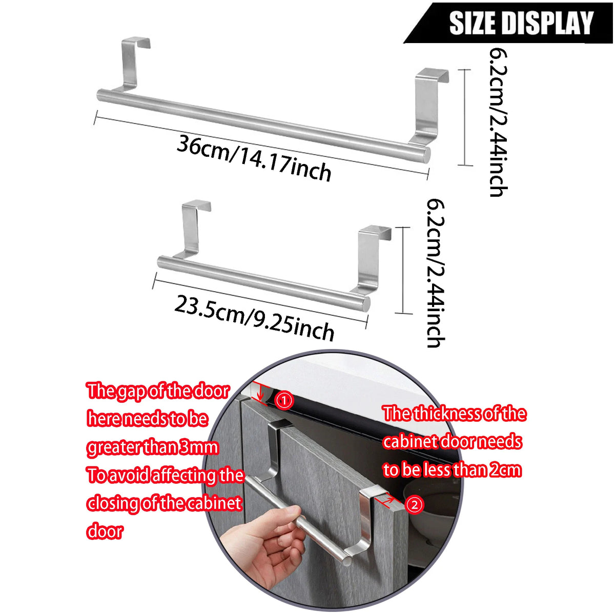 No-Drill Stainless Steel Towel Bar Door Hanging Storage Rack