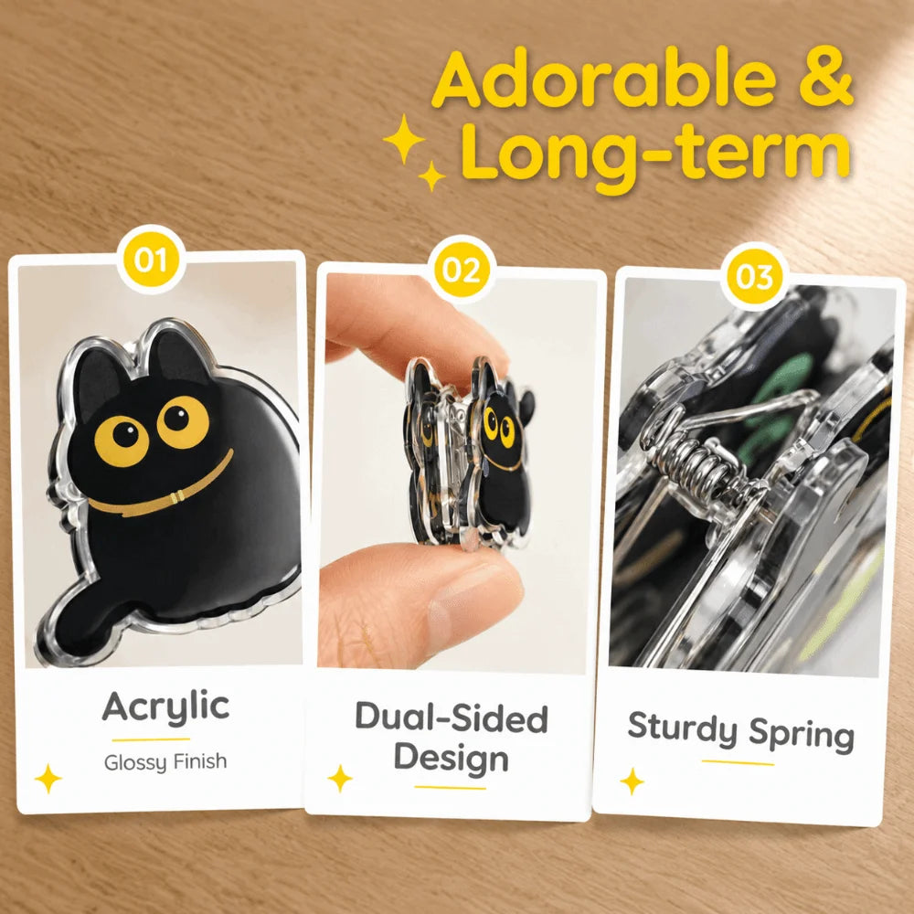 8pcs Acrylic Black Cat Bag Clips – Food Seal & Stationery Food Storage Clips Nixie