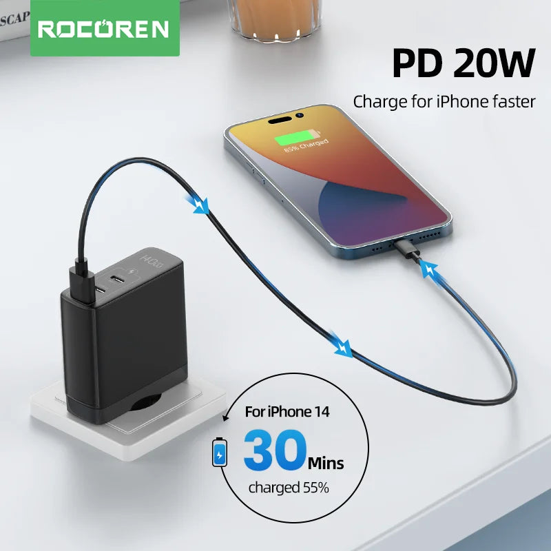 Rocoren 140W GaN USB-C Charger PD 3.1 QC 4.0 | MacBook & iPhone GaN USB-C Charger Nixie