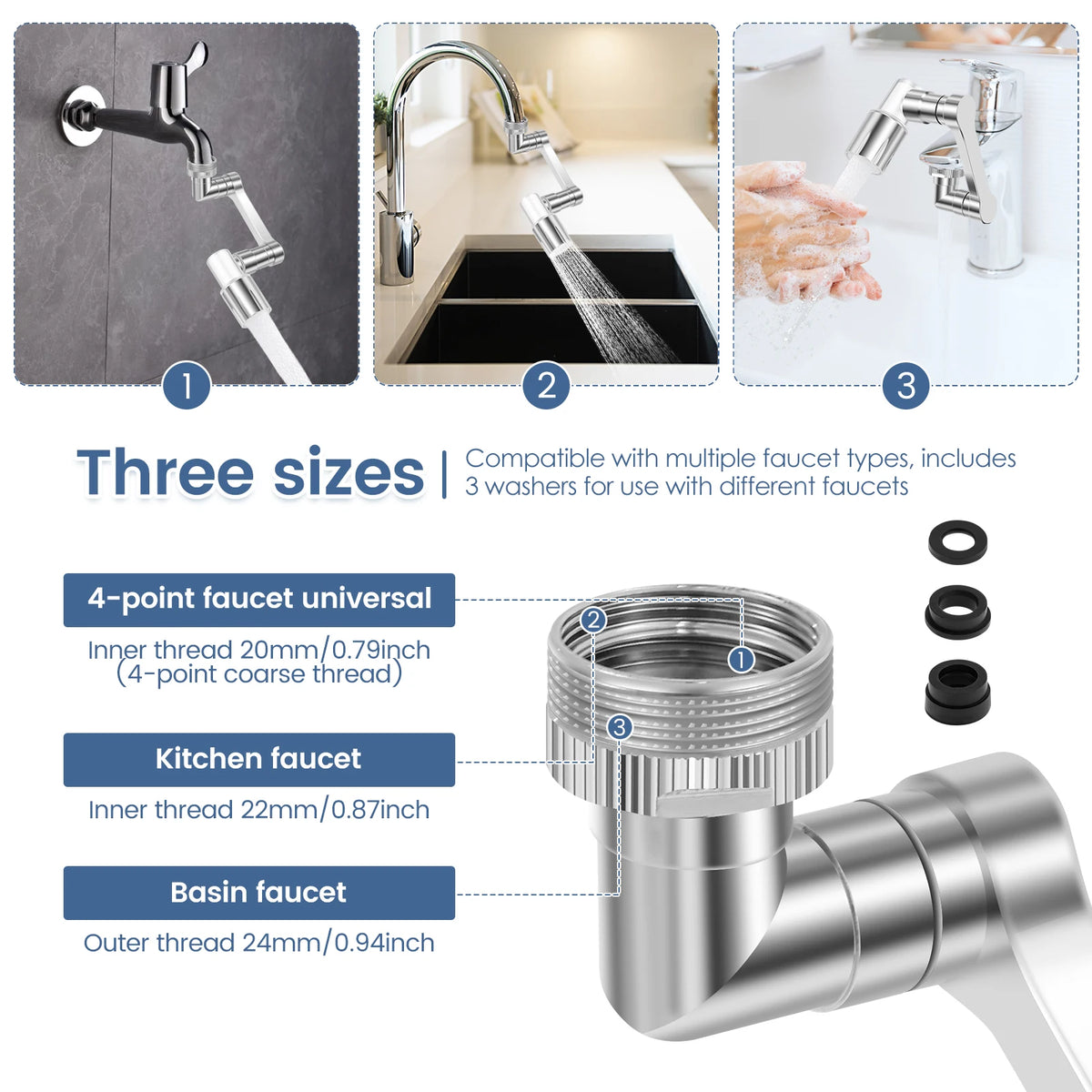 1080° Swivel Faucet Aerator Extender – Kitchen & Bathroom Faucet Aerator Extender Nixie