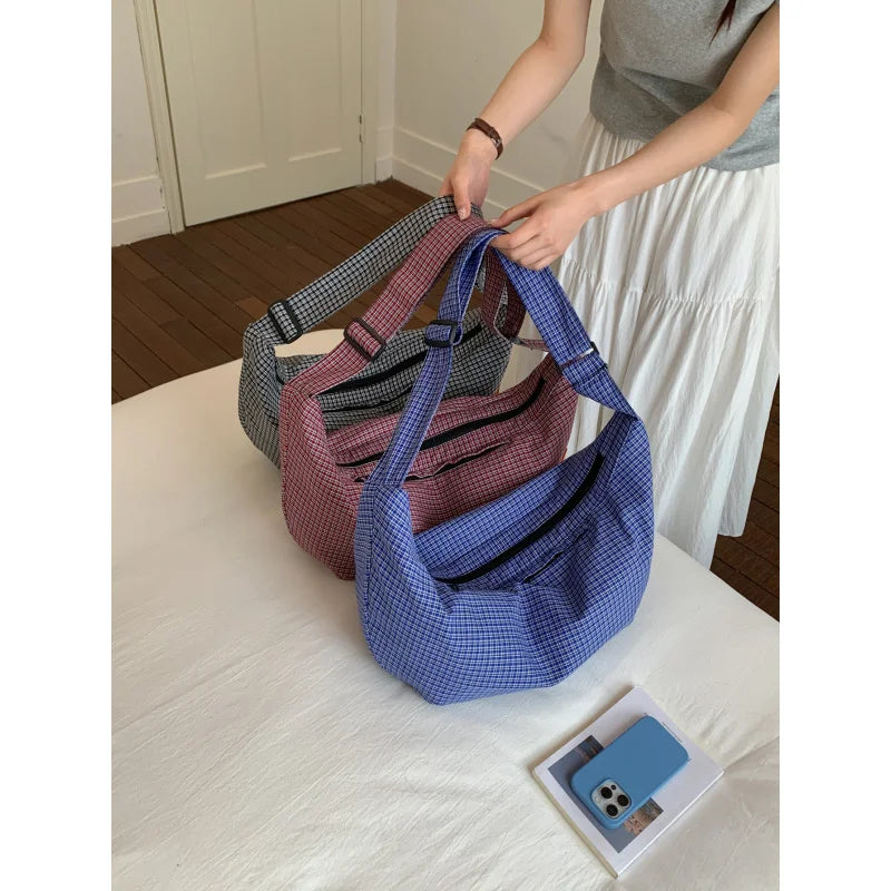 Korean Plaid Canvas Tote Bag – Shoulder & Crossbody for Women Canvas Tote Bag Nixie