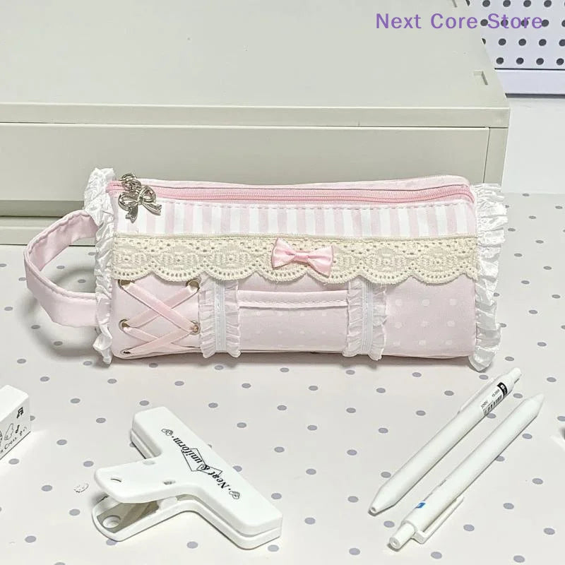 Cute Lace Pencil Case Large Capacity Stationery Pen Bag Pencil Case Nixie