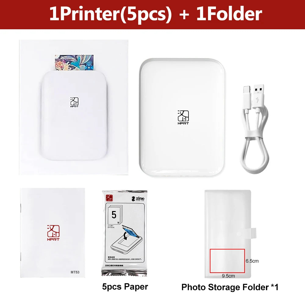 HPRT MT53 Portable Bluetooth Photo Printer | 2x3" Zink Portable Photo Printer Nixie Add Photo Folder