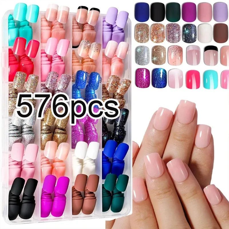 576pcs Press On Fake Nails Mixed Shapes Colorful Full Cover Tips Press On Nail Tips Nixie 576PCS-TD315