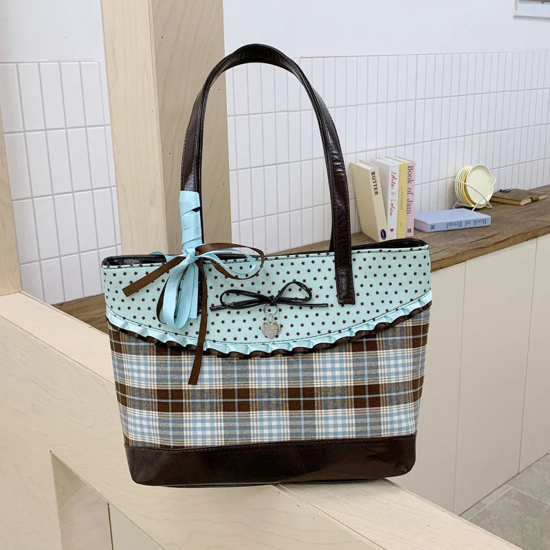 Korean Retro Plaid Tote Bag – Women's Shoulder & Underarm Bag Shoulder Tote Bag Nixie