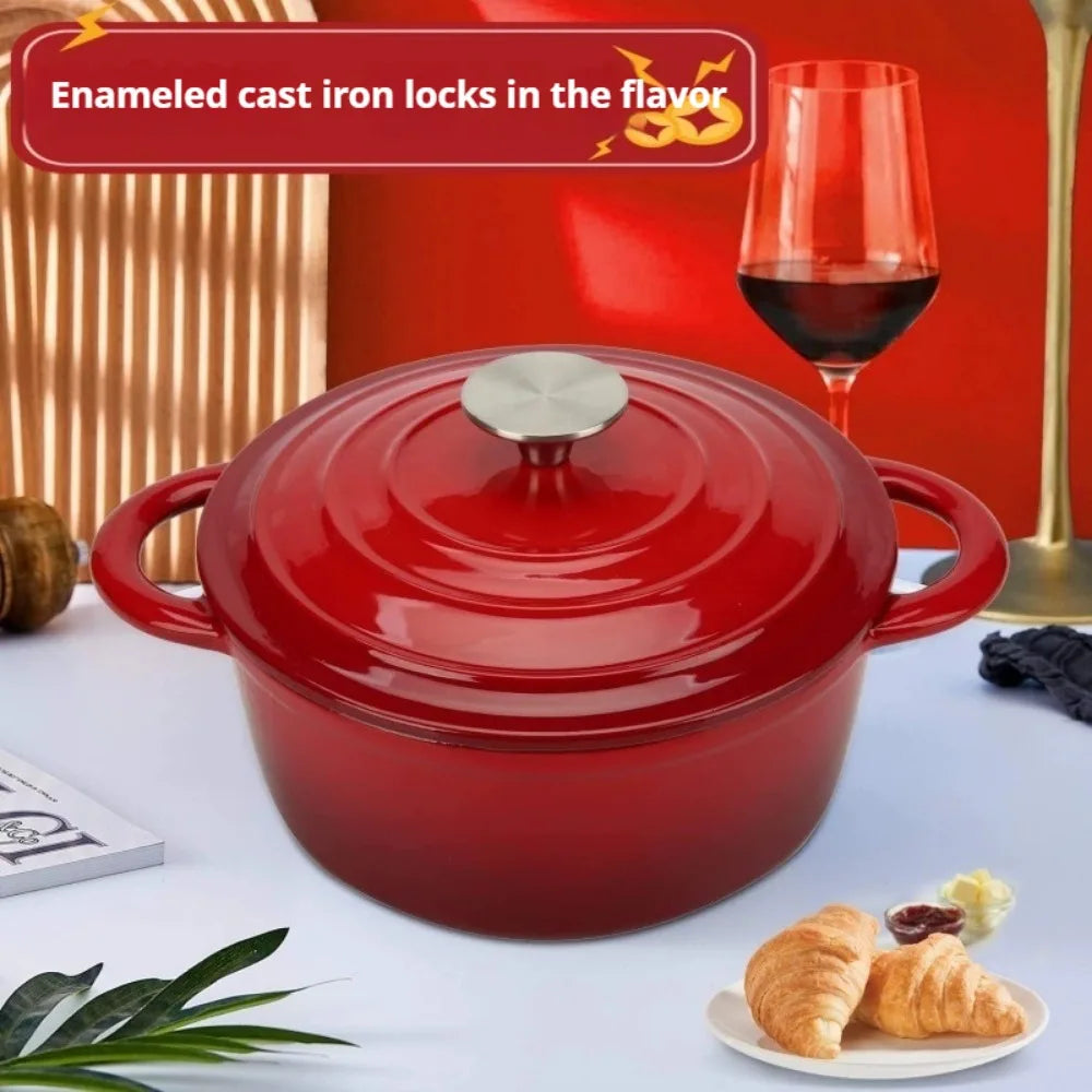 FEB.WIND 5L Enameled Cast Iron Dutch Oven Pot with Lid Enameled Dutch Oven Nixie