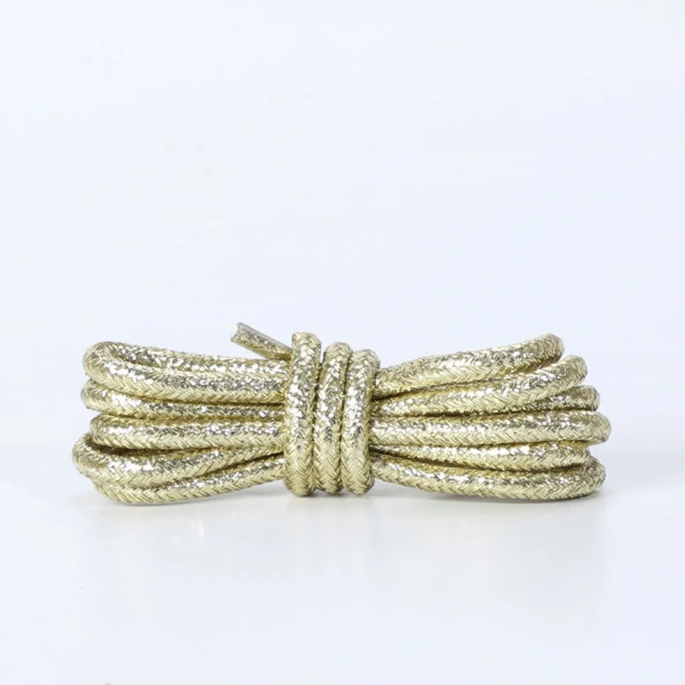 Round Glitter Shoelaces – Lurex Colorful Sneaker Laces Glitter Shoelaces Nixie Gold-120cm-