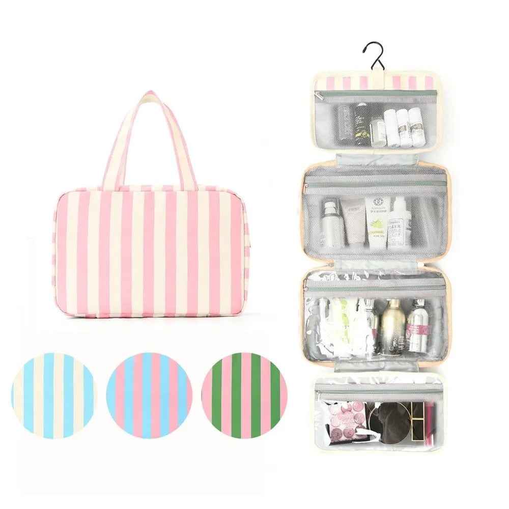 Hanging Travel Toiletry Bag 4-Fold Striped Cosmetic Organizer Travel Toiletry Bag Nixie