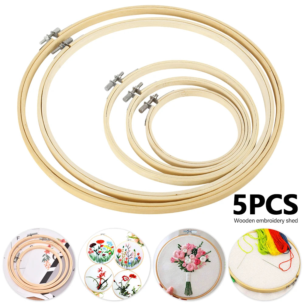 5pcs Wooden Embroidery Hoops Set 13–30cm | Cross Stitch DIY