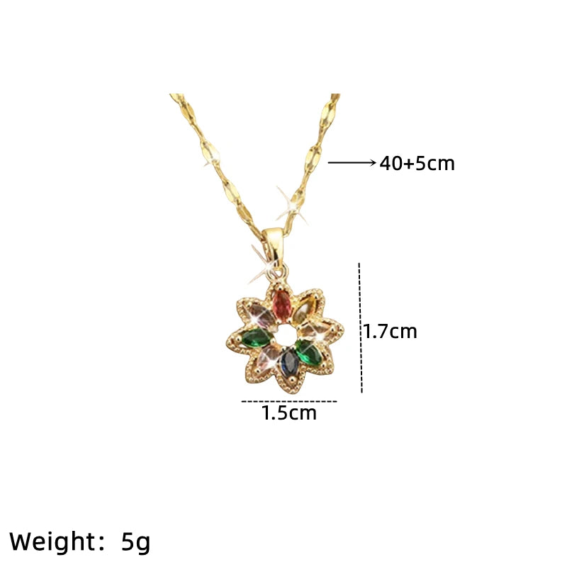 Gold Plated Flower Pendant Necklace – Copper & Steel Chain Pendant Necklace Nixie