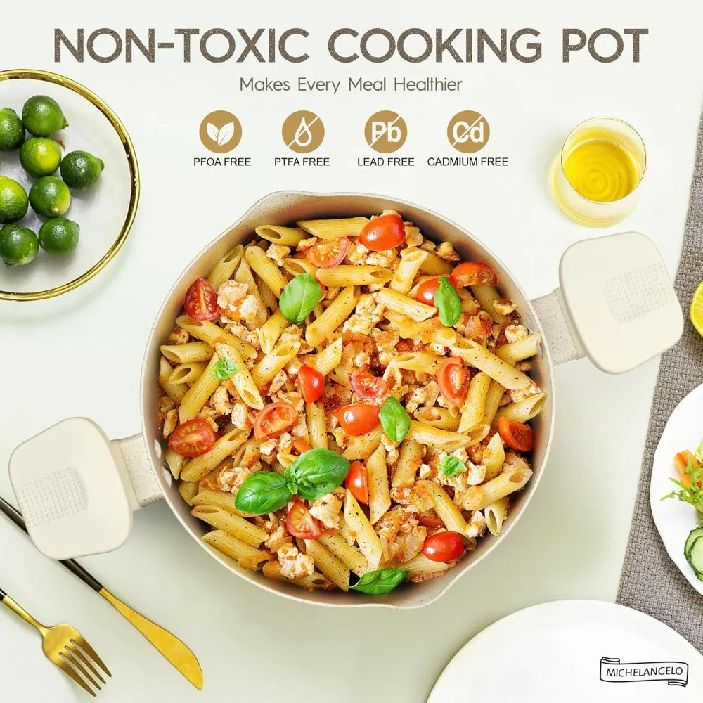 MICHELANGELO 6QT Granite Nonstick Stock Pot with Lid & Handles Nonstick Stock Pot Nixie
