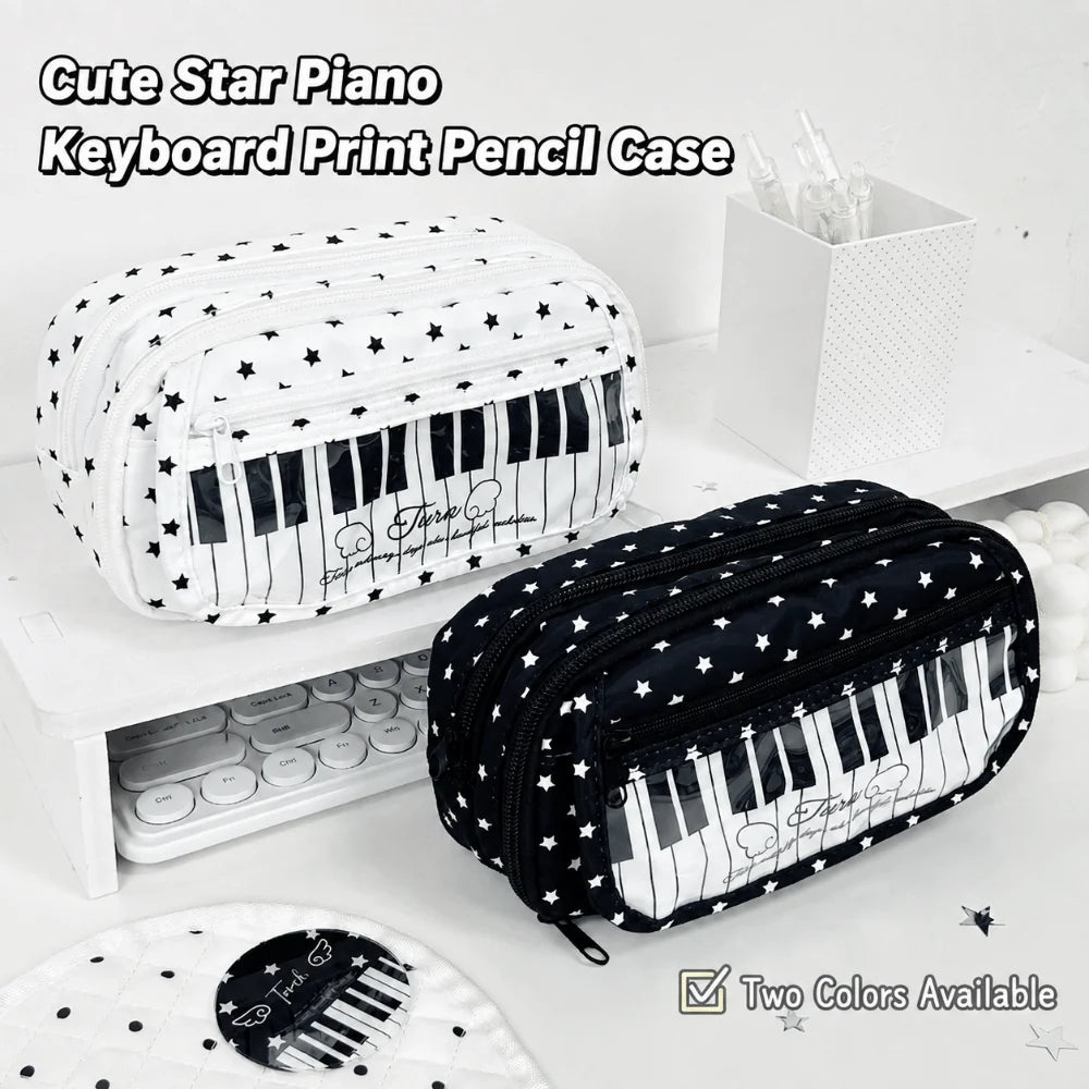 Kawaii Star Piano Print Pencil Case – Large Capacity Pen Pouch Pencil Case Pouch Nixie