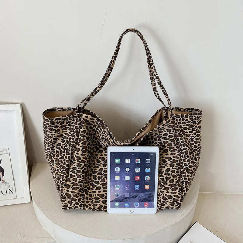 Women's Leopard Print Canvas Tote Large Shoulder Bag Canvas Tote Bag Nixie