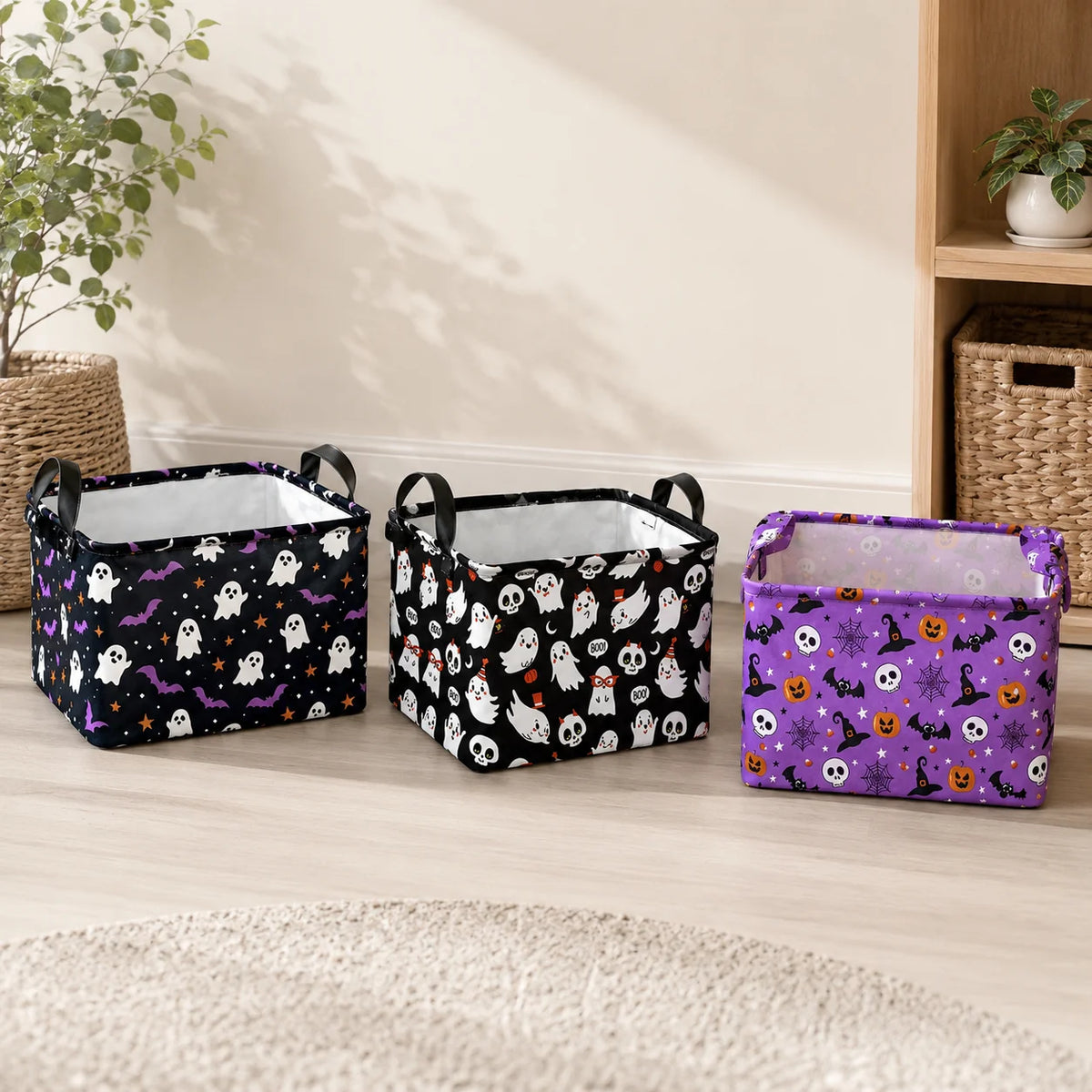 Foldable Halloween Storage Basket – Large Canvas Bin with Handles Storage Basket Nixie