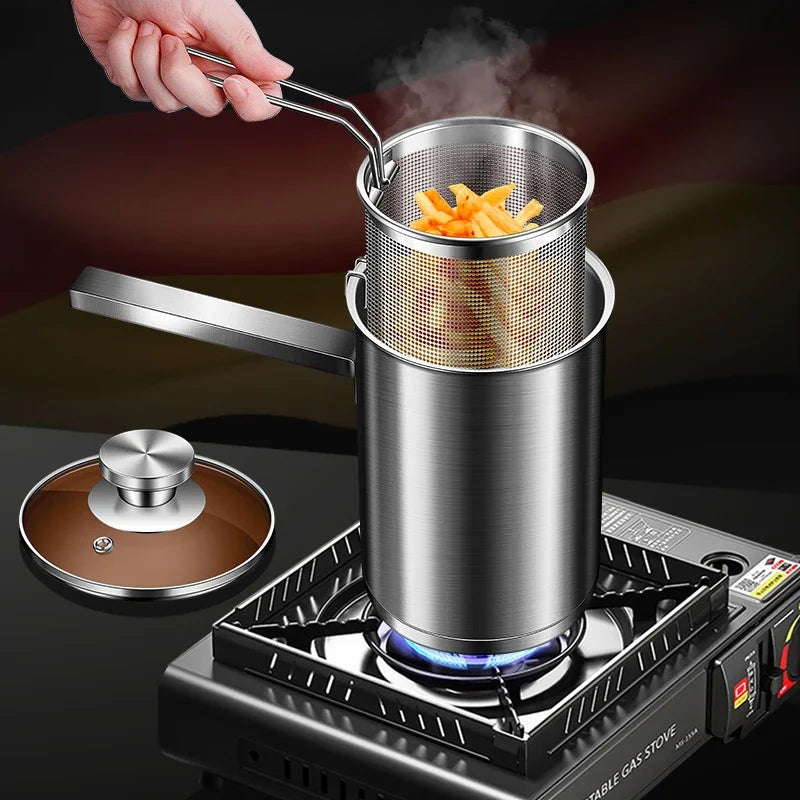 304 Stainless Steel Deep Fryer with Oil Filter – 1-2L Deep Fry Pan Nixie