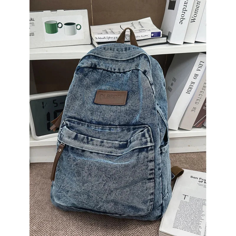 Vintage Denim Canvas Backpack – Unisex School & Travel Bag Denim Canvas Backpack Nixie