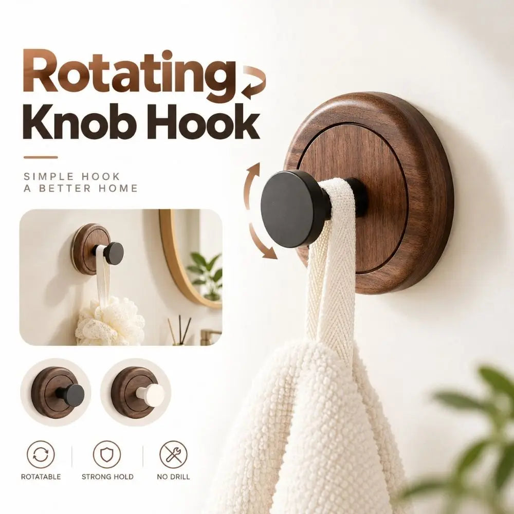 Walnut Wood Suction Cup Hook – No-Drill Removable Towel Hook Wall Storage Hook Nixie