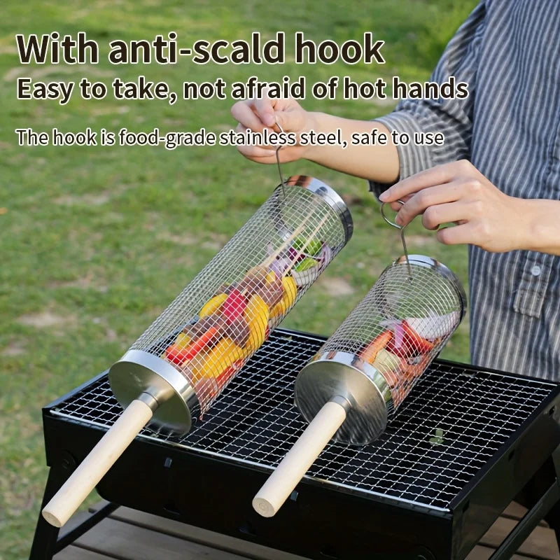 3-Piece Stainless Steel BBQ Grill Basket Set | Air Fryer & Camping BBQ Grill Basket Set Nixie