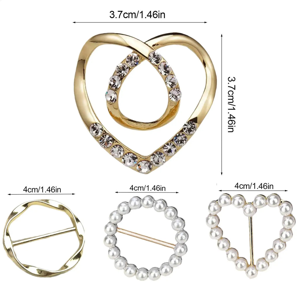 4pcs Metal Scarf Ring Clips – Pearl & Crystal Brooches for Women Scarf Clip Brooch Nixie
